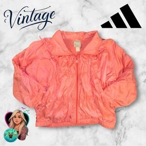 Adidas‎ Track Jacket Women's Large Coral Pink Windbreaker Full Zip Vintage 80s